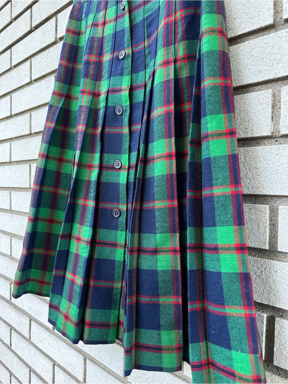 Herman Geist Vintage Tartan Plaid Pleated Button Front Midi Skirt XS 0 2 Preppy - Picture 5 of 6